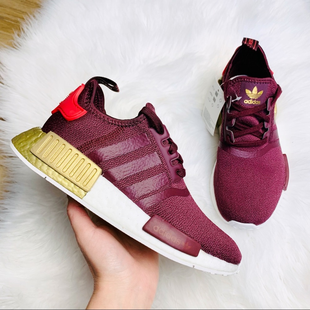 Adidas NMD R1 Burgundy Maroon Gold